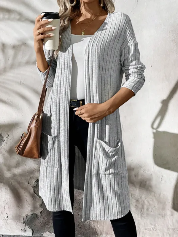 Ribbed Open Front Long Sleeve Cardigan with Pockets sold by Charming Charlie