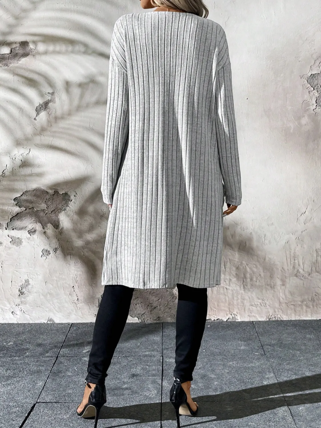 Ribbed Open Front Long Sleeve Cardigan with Pockets sold by Charming Charlie product image thumbnail 2