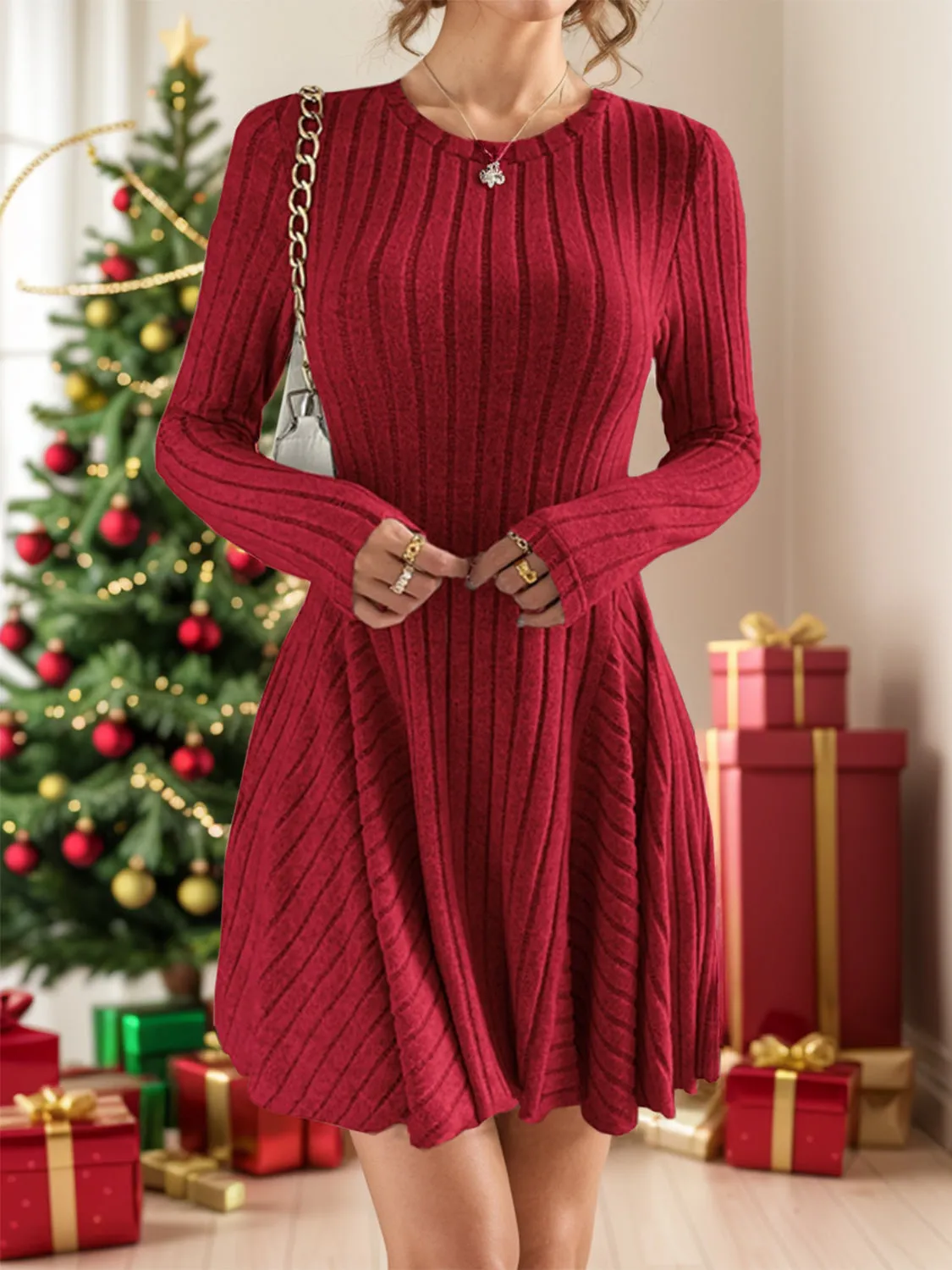 Ribbed Round Neck Long Sleeve Dress sold by Charming Charlie