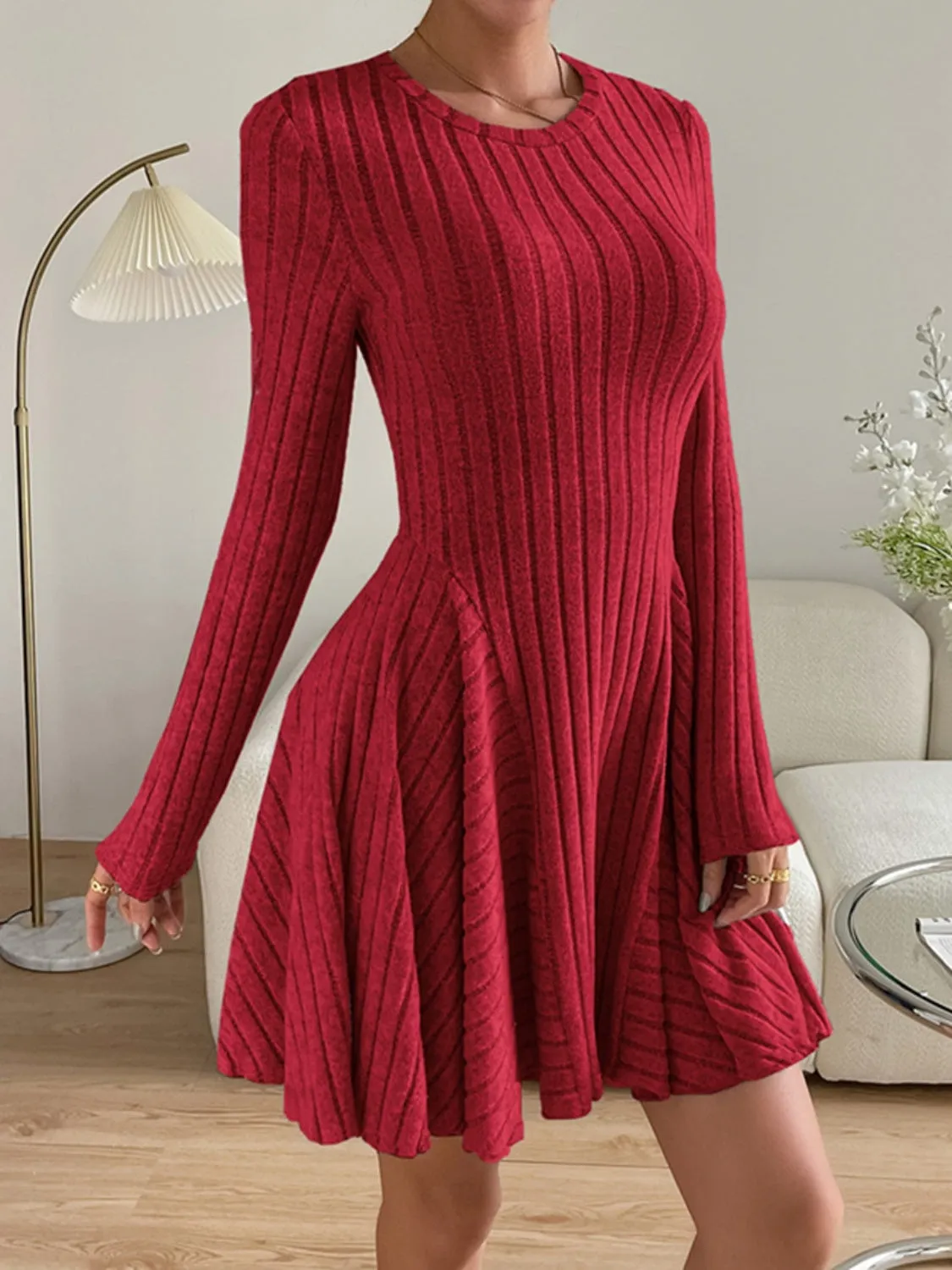 Ribbed Round Neck Long Sleeve Dress sold by Charming Charlie product image thumbnail 5