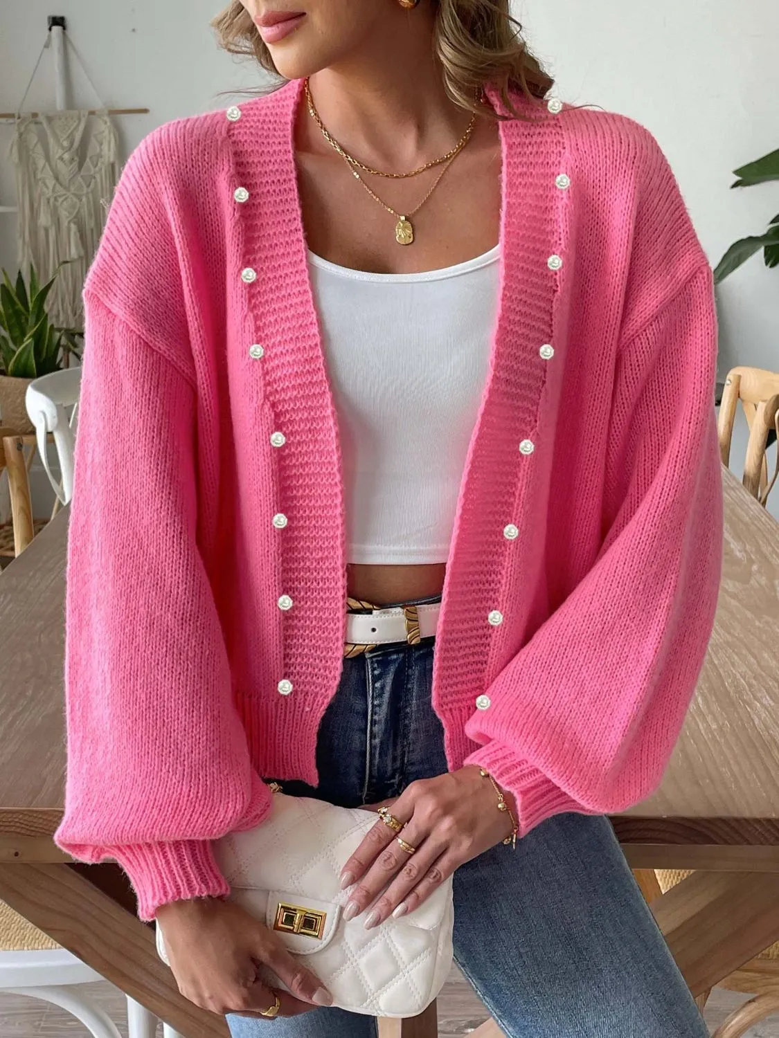 Pearl Open Front Long Sleeve Cardigan sold by Charming Charlie product image thumbnail 5