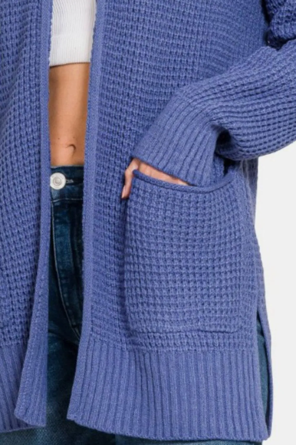 Zenana Waffle Open Front Sweater Cardigan sold by Charming Charlie product image thumbnail 3