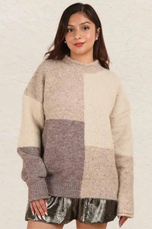 VERY J Color Block Mock Neck Drop Shoulder Sweater sold by Charming Charlie
