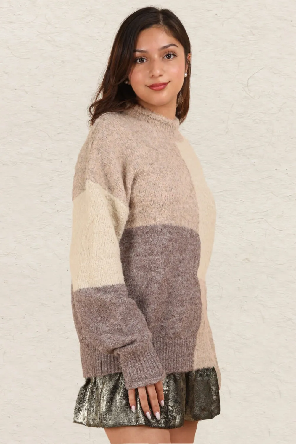 VERY J Color Block Mock Neck Drop Shoulder Sweater sold by Charming Charlie product image thumbnail 3