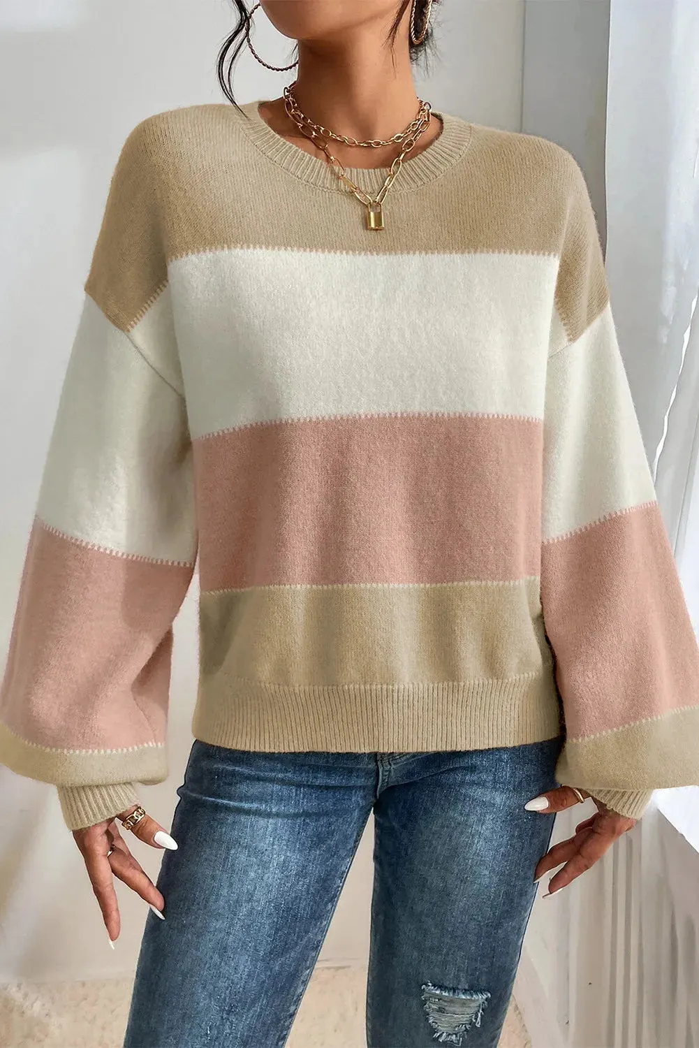 Color Block Round Neck Lantern Sleeve Sweater sold by Charming Charlie product image thumbnail 2