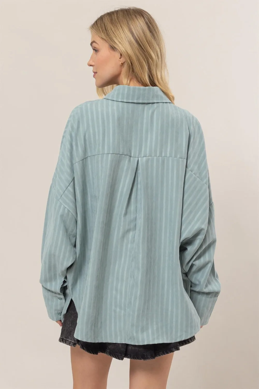 HYFVE Stripe Button Down Long Sleeve Oversized Shirt sold by Charming Charlie product image thumbnail 2
