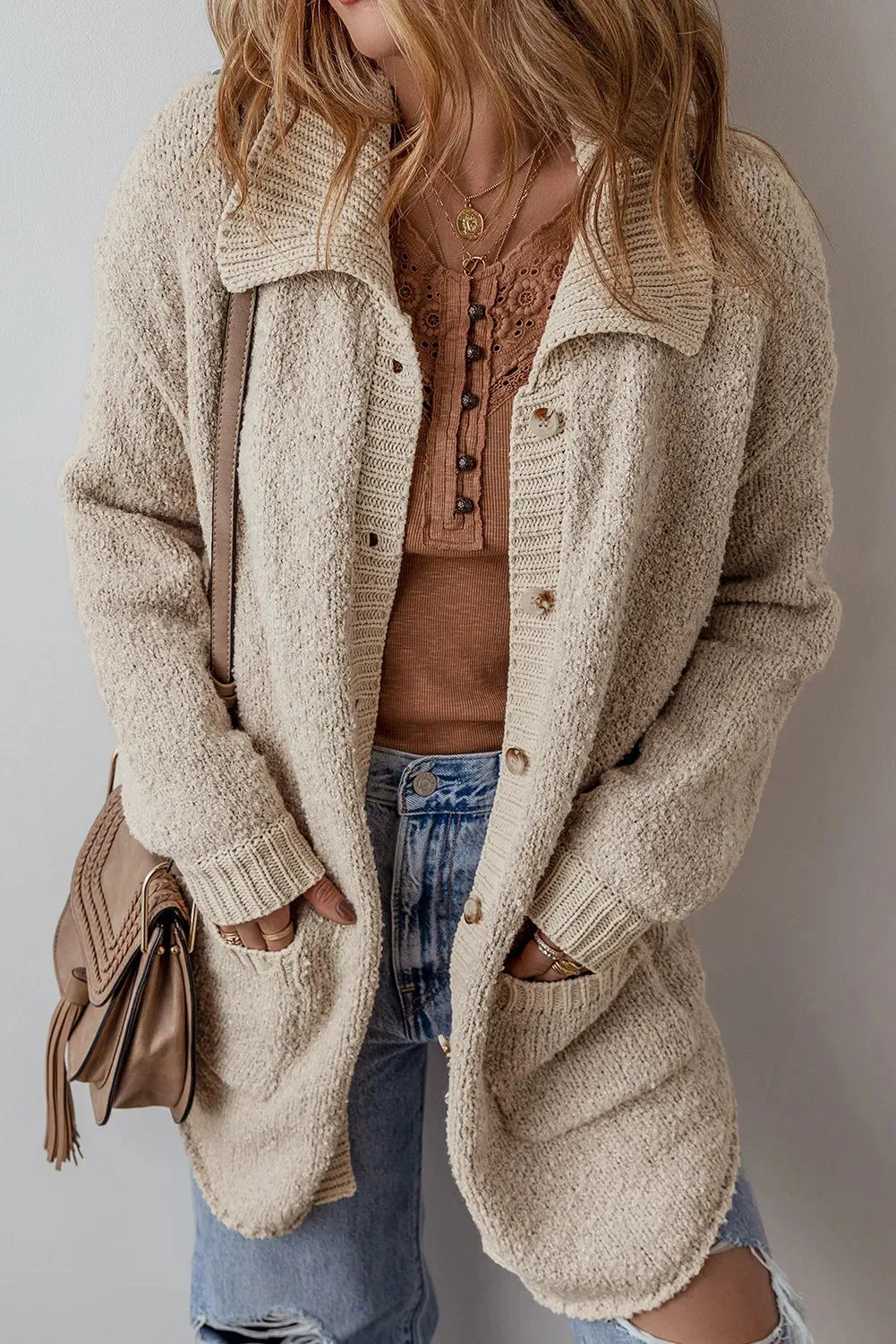 Pocketed Button Up Long Sleeve Cardigan sold by Charming Charlie product image thumbnail 3