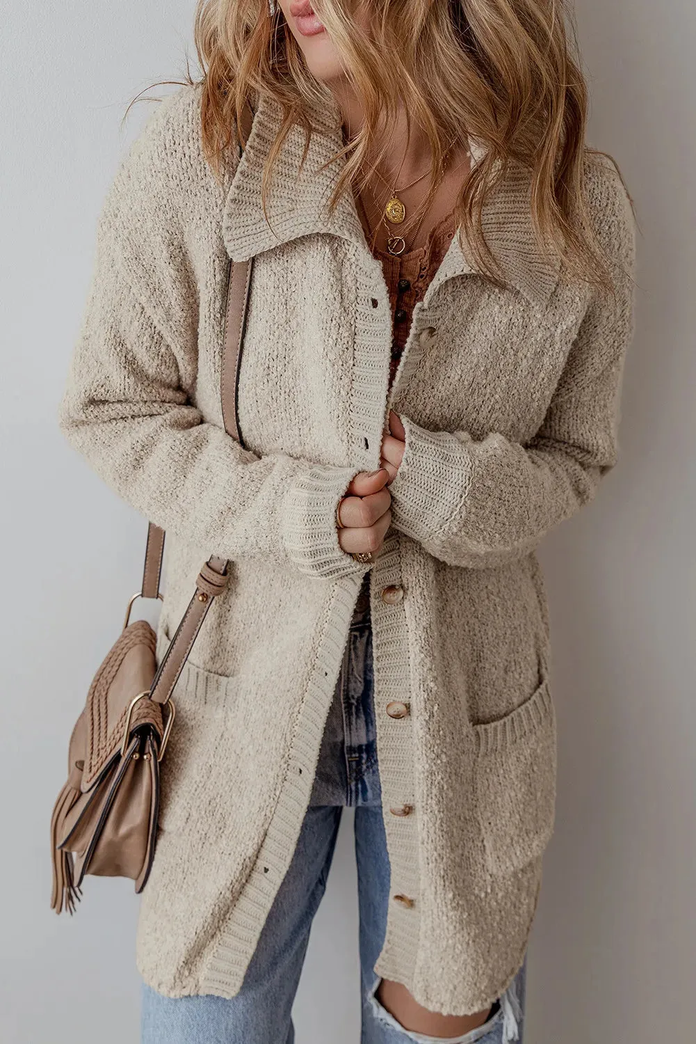 Pocketed Button Up Long Sleeve Cardigan sold by Charming Charlie product image thumbnail 4