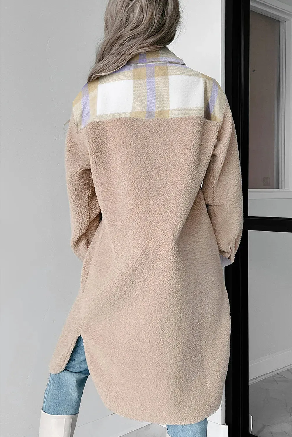 Slit Plaid Button Down Long Sleeve Coat sold by Charming Charlie product image thumbnail 2