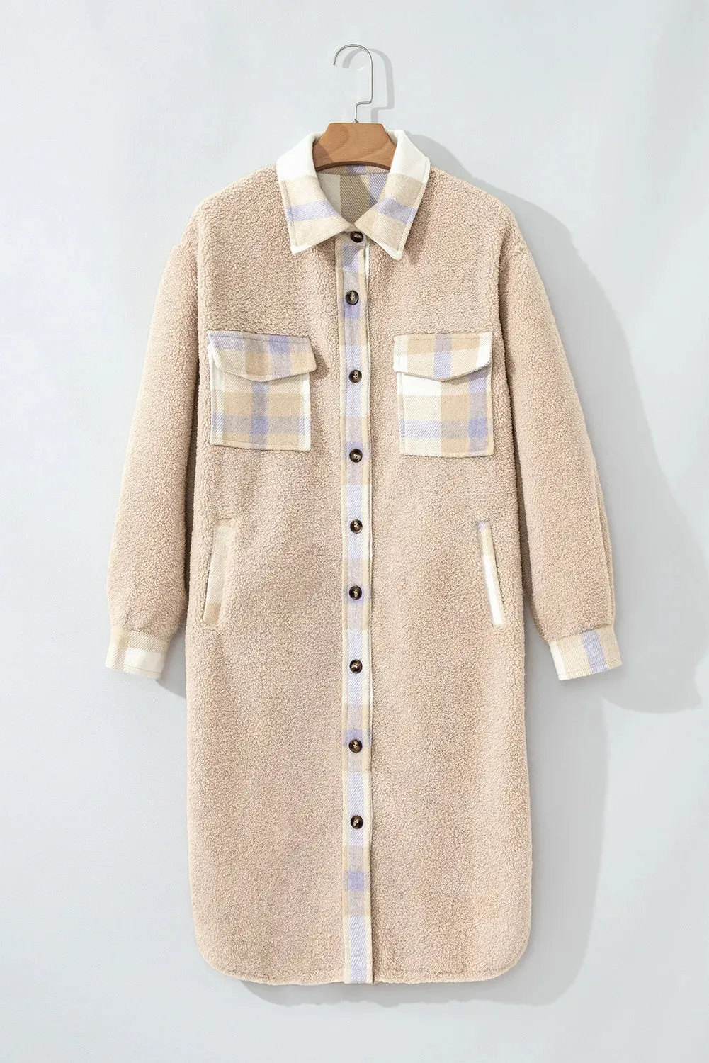 Slit Plaid Button Down Long Sleeve Coat sold by Charming Charlie product image thumbnail 3