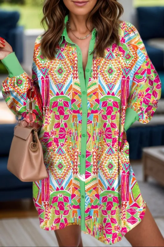 Printed Button Up Long Sleeve Shirt Dress sold by Charming Charlie