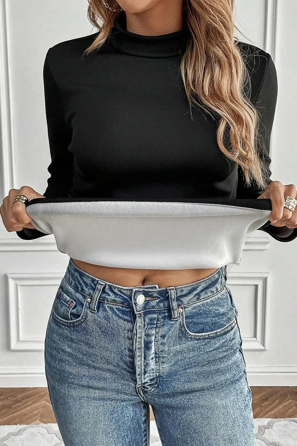 Thermal Lined Mock Neck Long Sleeve Blouse sold by Charming Charlie product image thumbnail 2