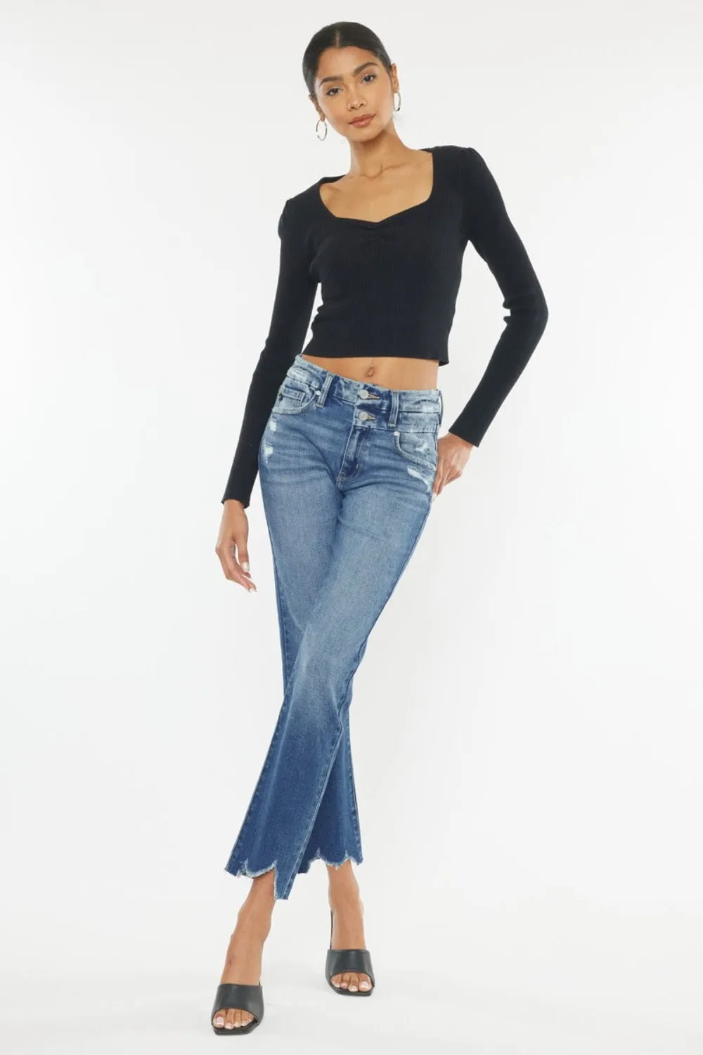 Kancan High Rise Wide Waistband Slim Straight Jeans sold by Charming Charlie product image thumbnail 3
