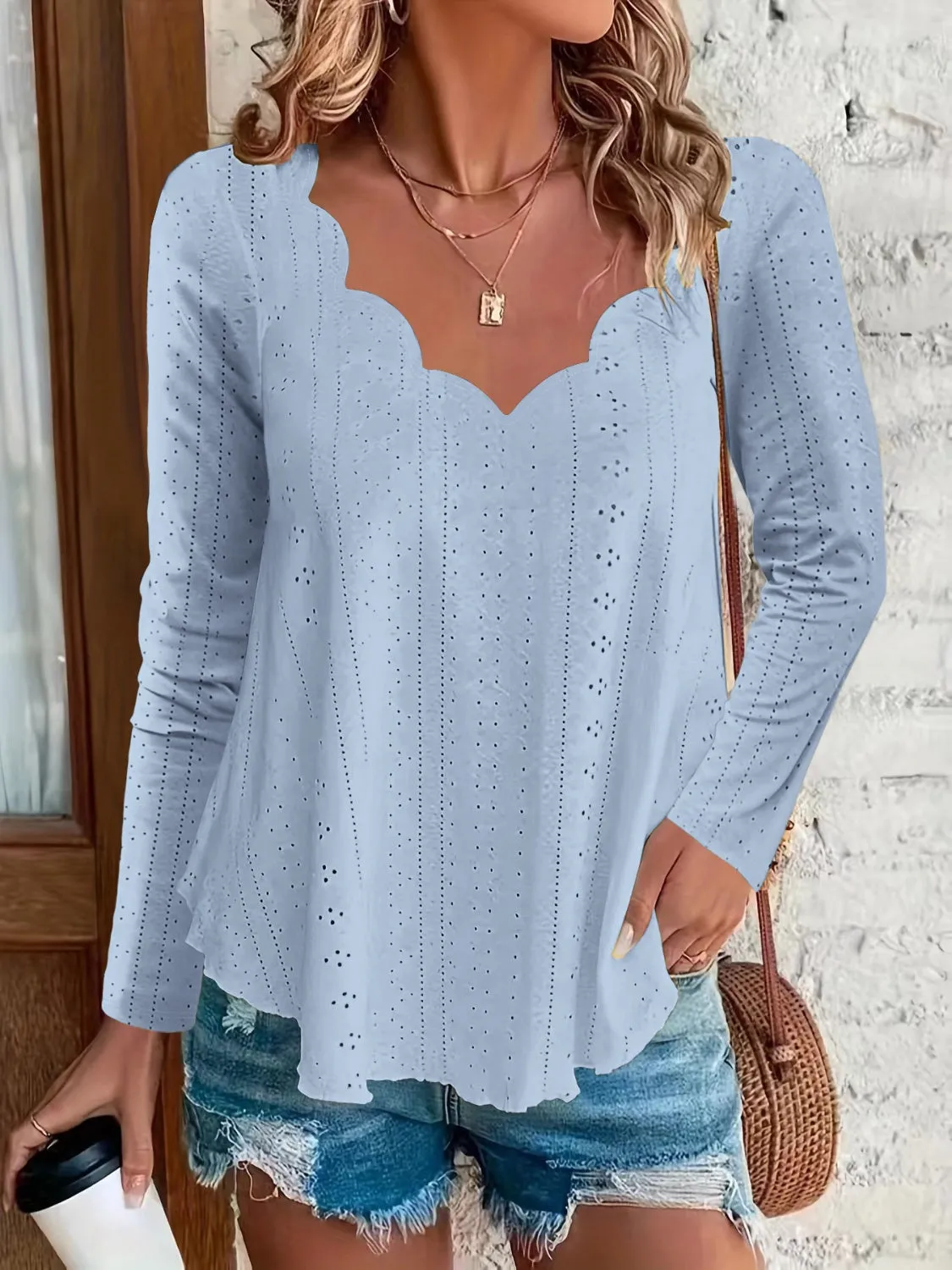 Eyelet Long Sleeve Blouse sold by Charming Charlie product image thumbnail 4