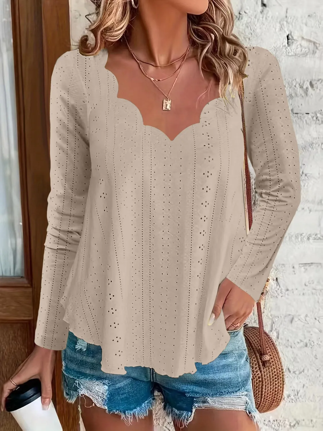 Eyelet Long Sleeve Blouse sold by Charming Charlie