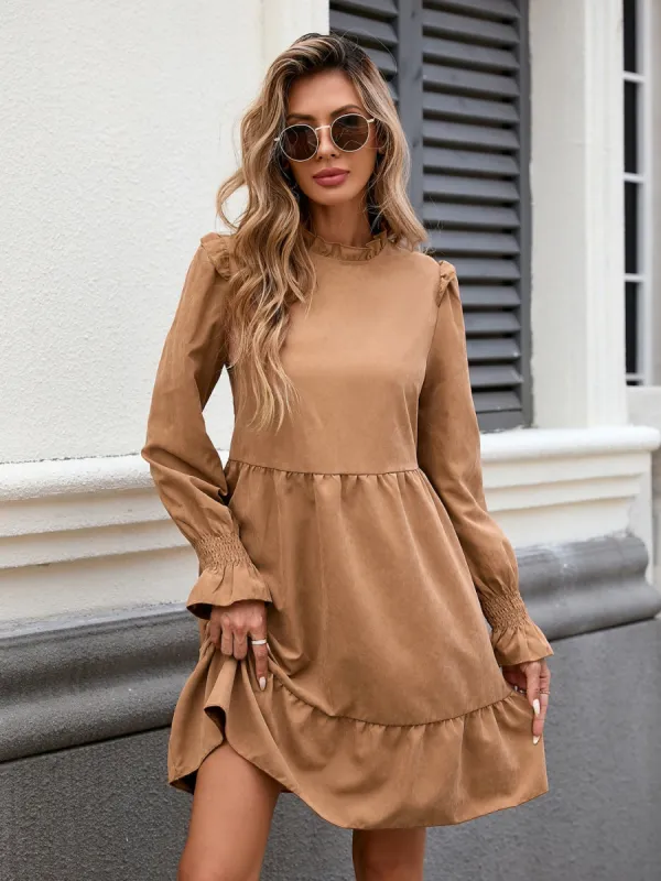 Frill Mock Neck Long Sleeve Dress sold by Charming Charlie