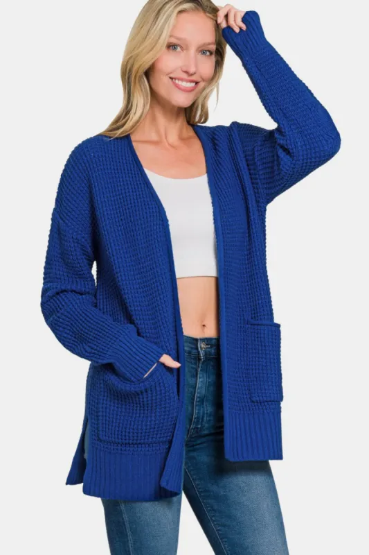 Zenana Waffle Open Front Sweater Cardigan sold by Charming Charlie