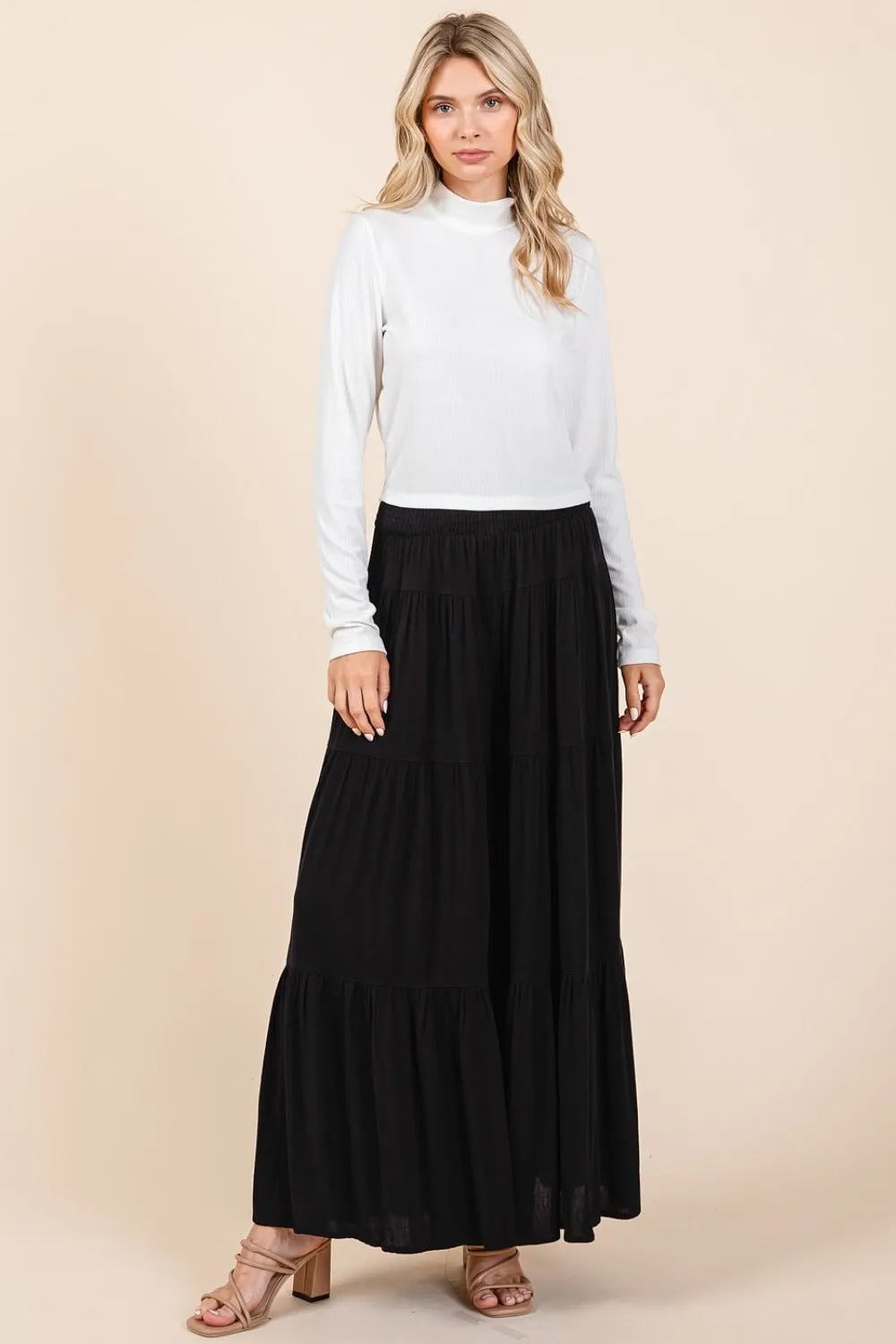 Mittoshop Tier Detail Smocked Elastic Waist Wide Leg Pants sold by Charming Charlie
