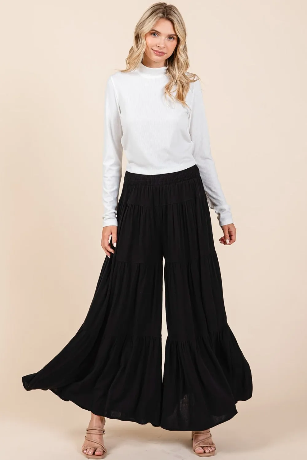 Mittoshop Tier Detail Smocked Elastic Waist Wide Leg Pants sold by Charming Charlie product image thumbnail 2