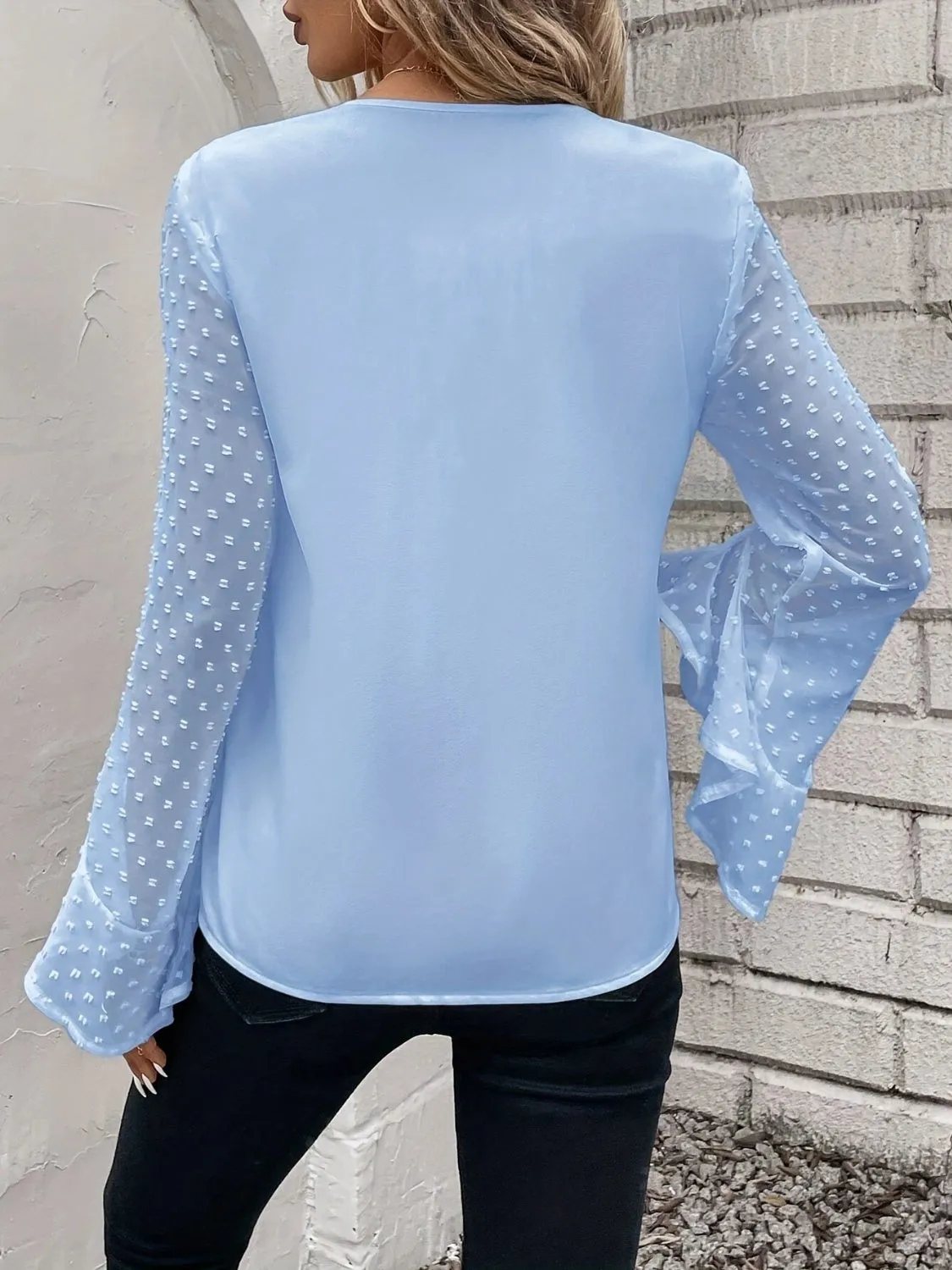 Swiss Dot V-Neck Flounce Sleeve Blouse sold by Charming Charlie product image thumbnail 2