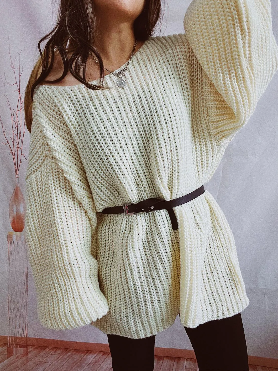 Boat Neck Long Sleeve Sweater with Belt sold by Charming Charlie product image thumbnail 5