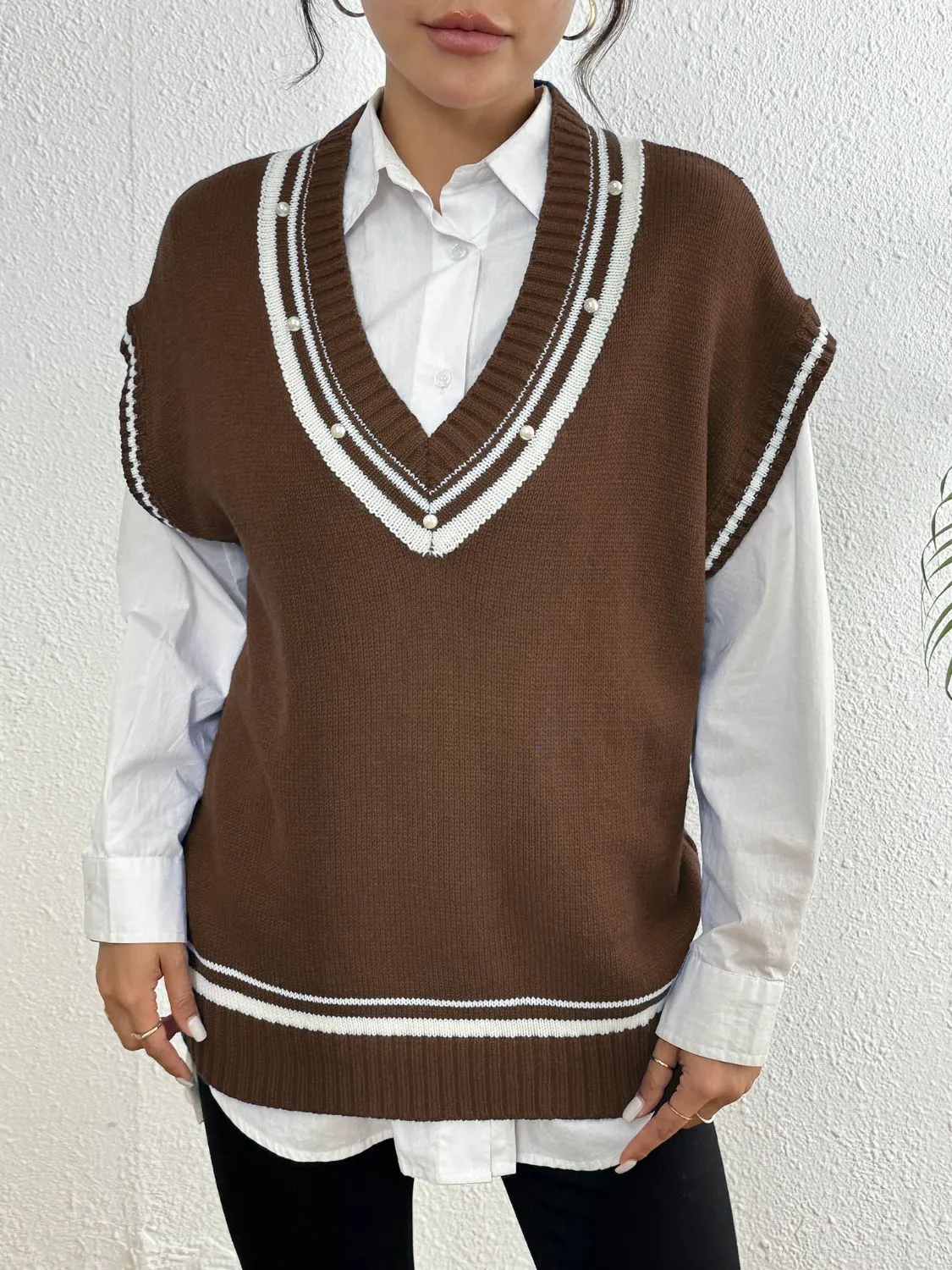 Pearl Trim Contrast V-Neck Sweater Vest sold by Charming Charlie product image thumbnail 3