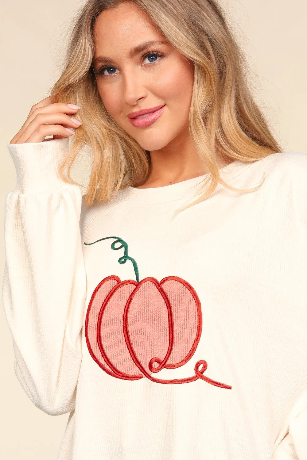 Haptics Full Size Embroidery Pumpkin Long Sleeve Knit Top sold by Charming Charlie product image thumbnail 5