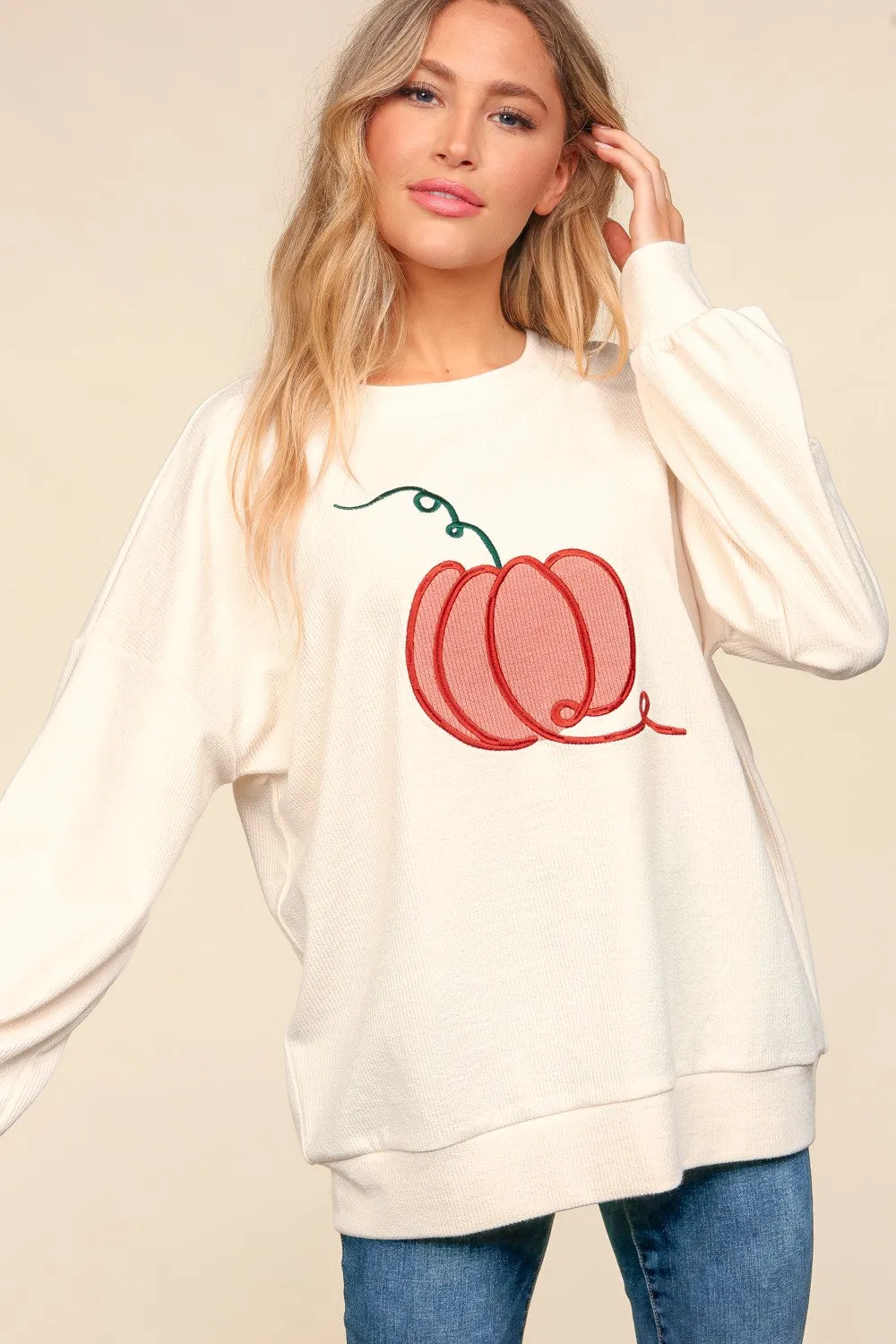 Haptics Full Size Embroidery Pumpkin Long Sleeve Knit Top sold by Charming Charlie product image thumbnail 3