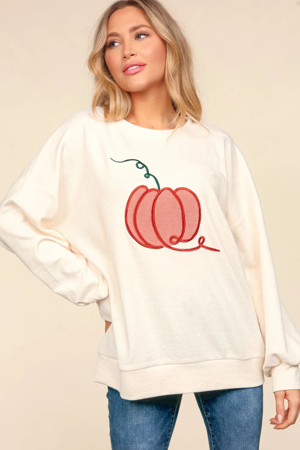 Haptics Full Size Embroidery Pumpkin Long Sleeve Knit Top sold by Charming Charlie product image thumbnail 4