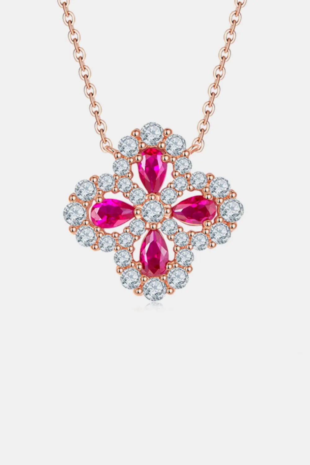 925 Sterling Silver Lab-Grown Ruby Flower Shape Necklace sold by Charming Charlie