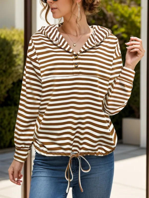 Drawstring Striped Long Sleeve Hoodie sold by Charming Charlie