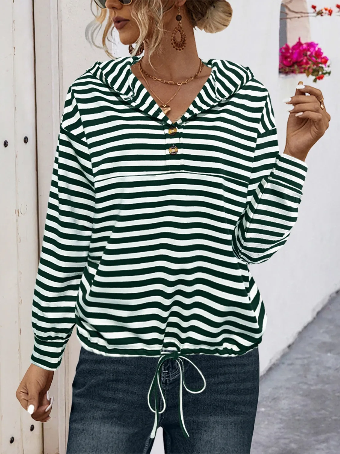 Drawstring Striped Long Sleeve Hoodie sold by Charming Charlie product image thumbnail 5
