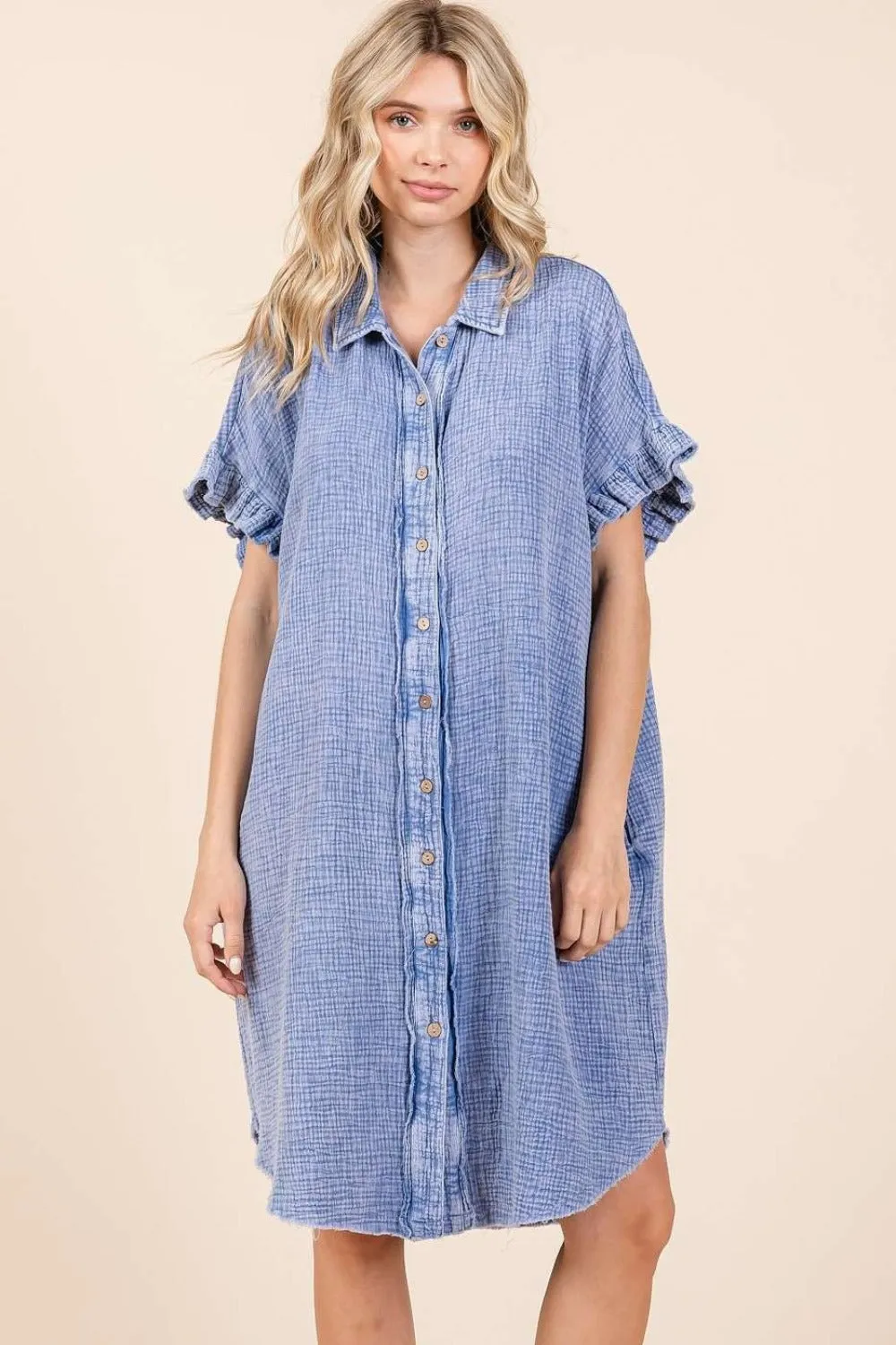 Mittoshop Mineral Wash Cotton Gauze Mini Shirt Dress sold by Charming Charlie product image thumbnail 4