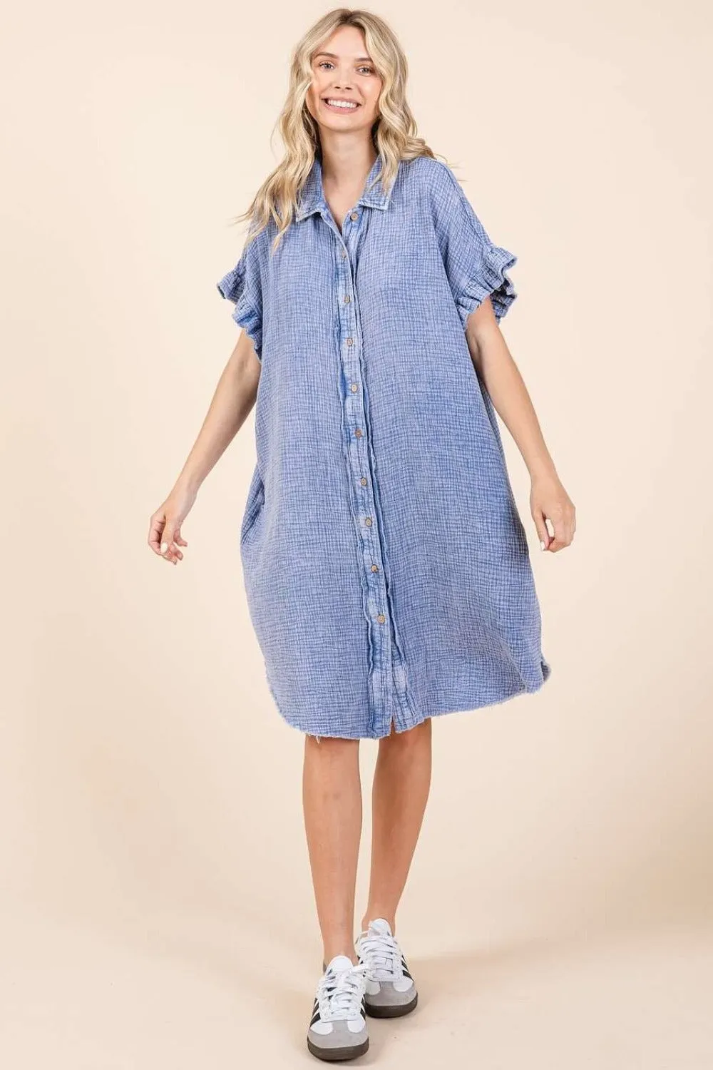 Mittoshop Mineral Wash Cotton Gauze Mini Shirt Dress sold by Charming Charlie product image thumbnail 5