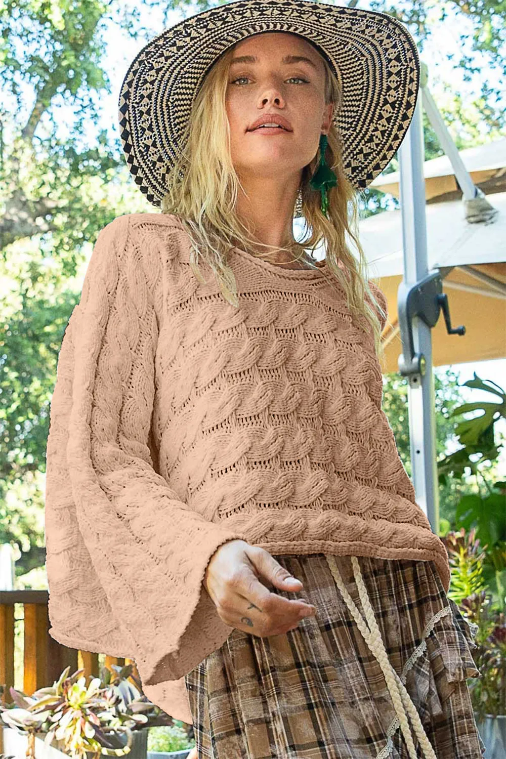 POL Round Neck Cable Knit Cropped Sweater sold by Charming Charlie product image thumbnail 3