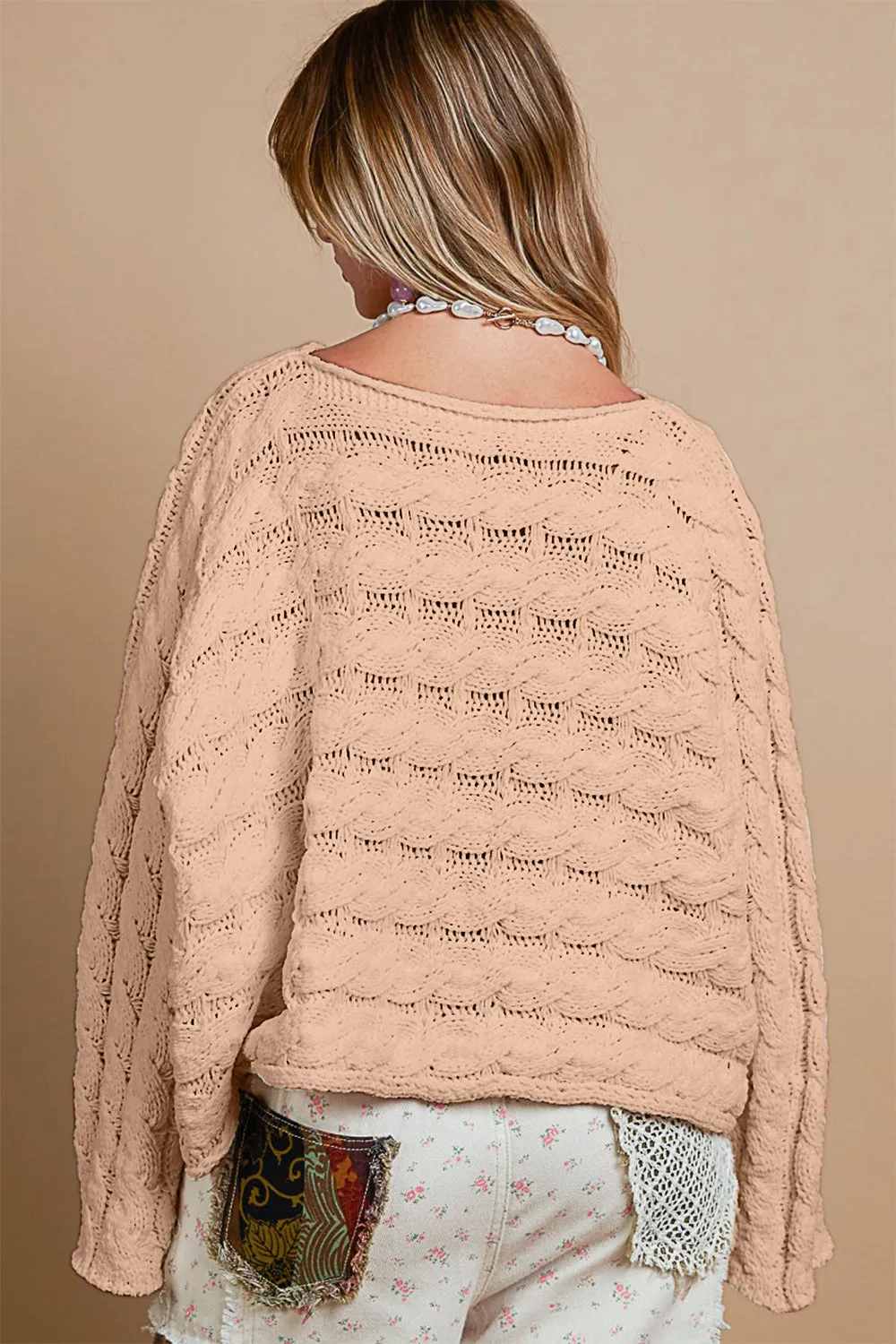 POL Round Neck Cable Knit Cropped Sweater sold by Charming Charlie product image thumbnail 2