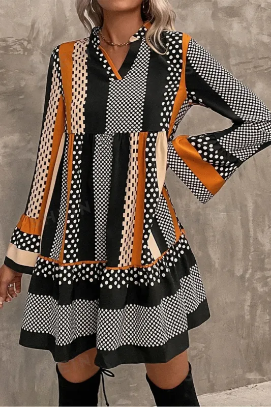 Printed Notched Long Sleeve Mini Dress sold by Charming Charlie