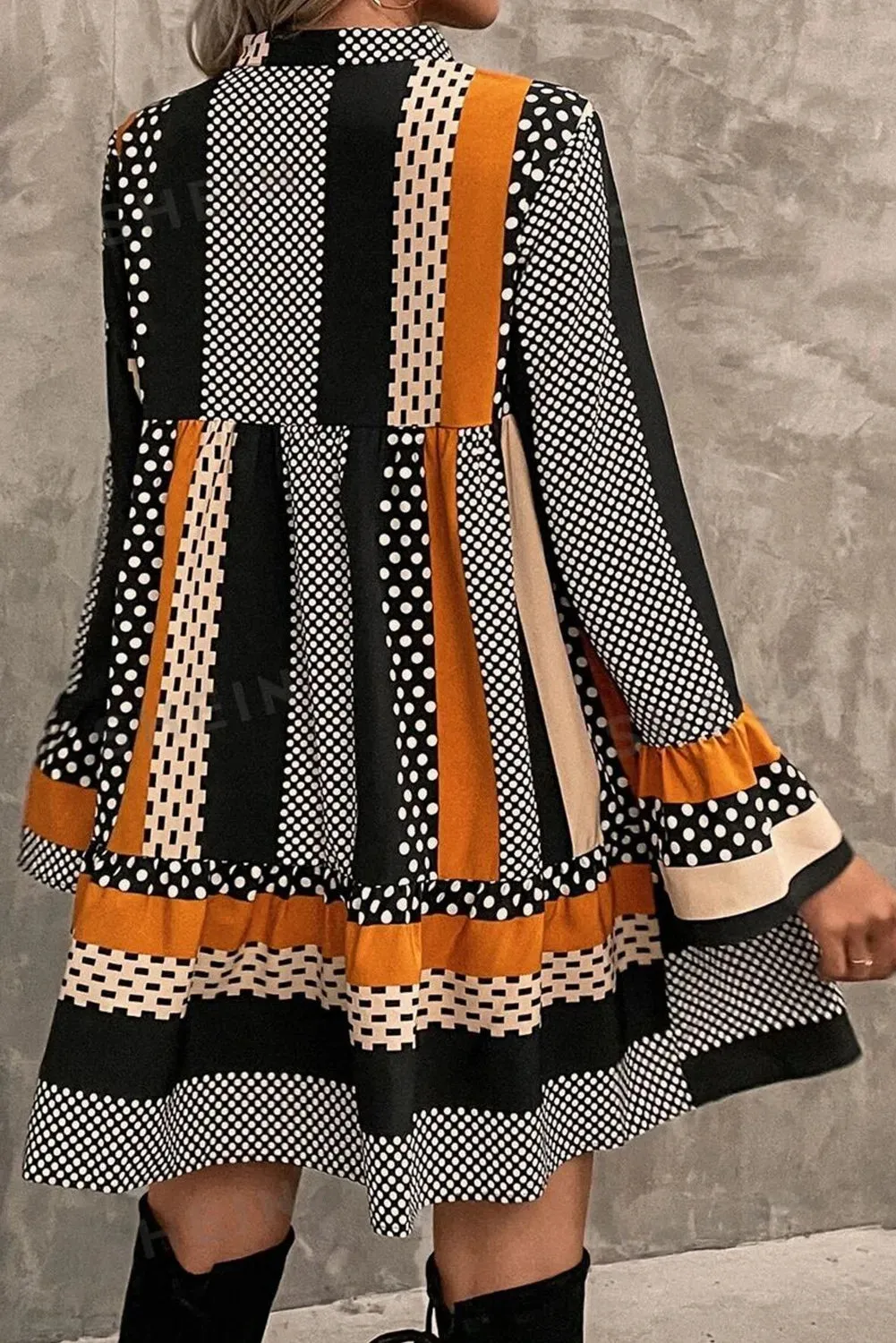 Printed Notched Long Sleeve Mini Dress sold by Charming Charlie product image thumbnail 4