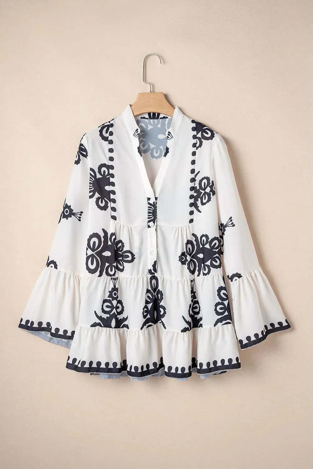 Tiered Printed Notched Long Sleeve Blouse sold by Charming Charlie product image thumbnail 2