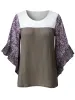 Full Size Printed Round Neck Three-Quarter Sleeve Blouse sold by Charming Charlie
