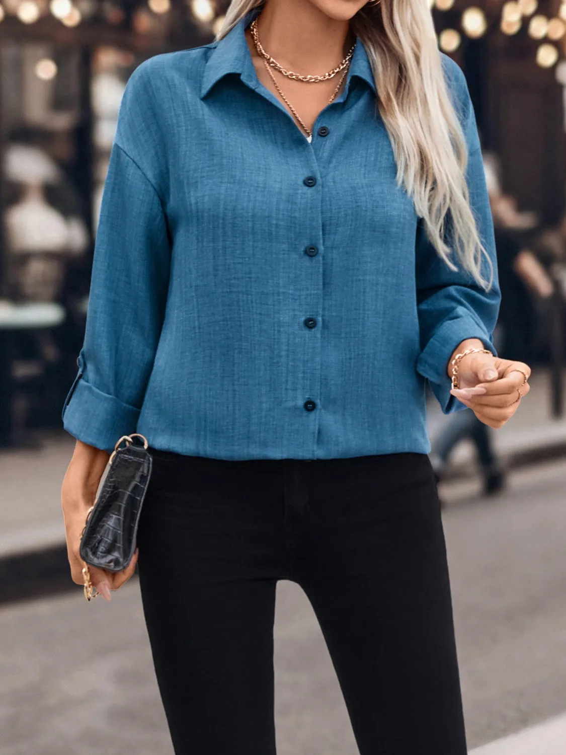 Button Up Roll-Tab Sleeve Shirt sold by Charming Charlie product image thumbnail 5