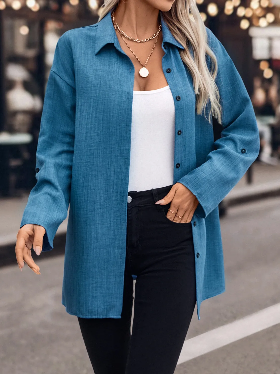 Button Up Roll-Tab Sleeve Shirt sold by Charming Charlie product image thumbnail 3