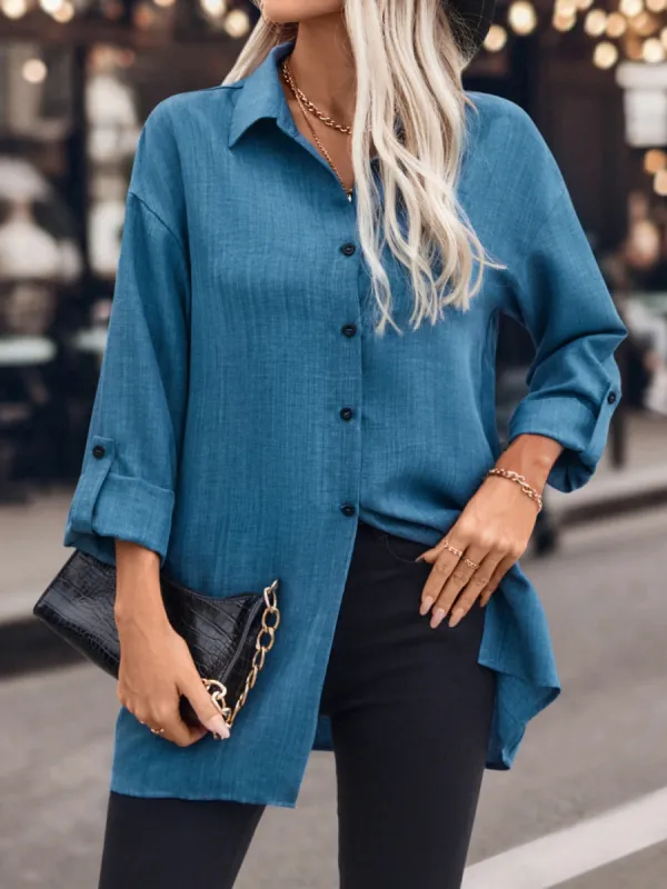 Button Up Roll-Tab Sleeve Shirt sold by Charming Charlie