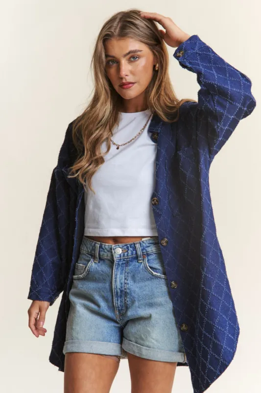 J.NNA Rhombus Stitched Button Up Denim Shacket sold by Charming Charlie