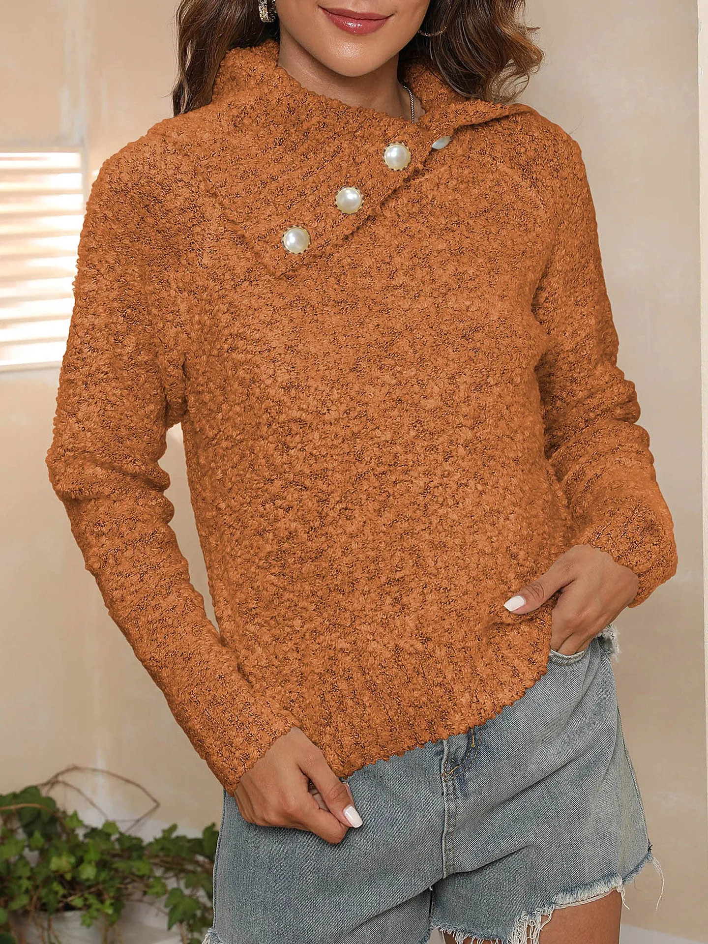 Asymmetric Collared Neck Long Sleeve Sweater sold by Charming Charlie