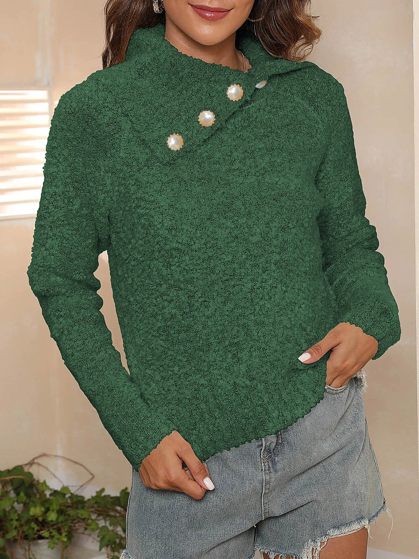 Asymmetric Collared Neck Long Sleeve Sweater sold by Charming Charlie product image thumbnail 5