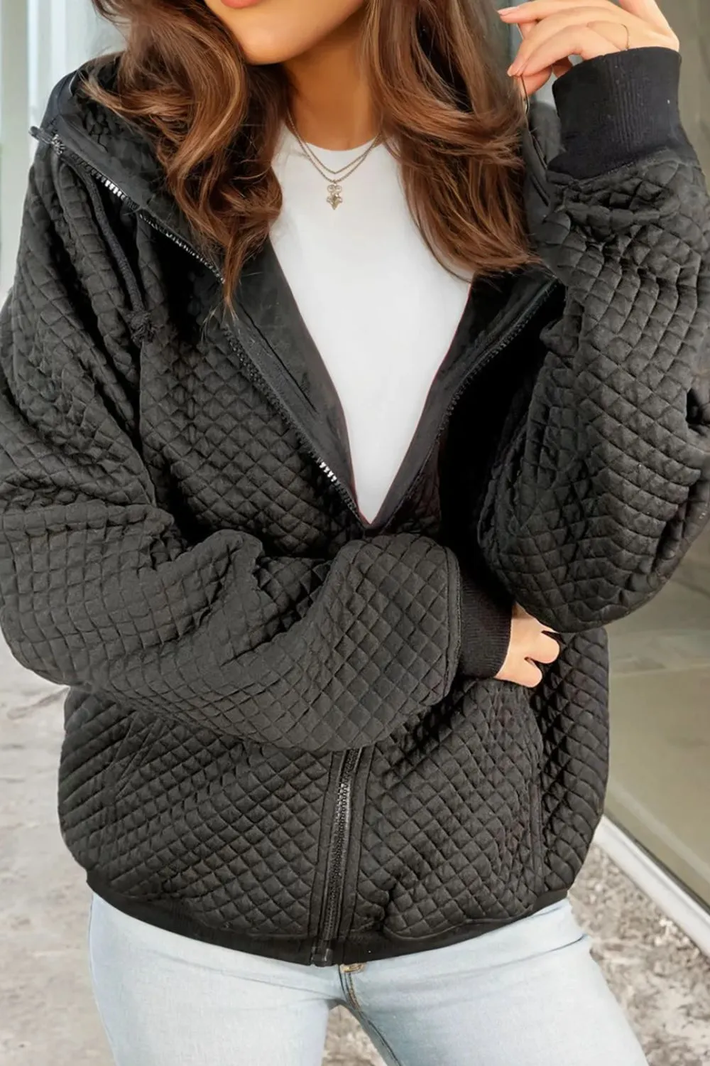 Drawstring Zip Up Long Sleeve Hooded Jacket sold by Charming Charlie product image thumbnail 2