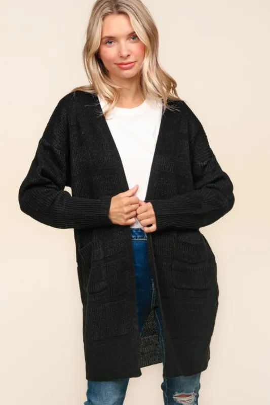 Haptics Stripe Textured Open Front Cardigan with Pockets sold by Charming Charlie