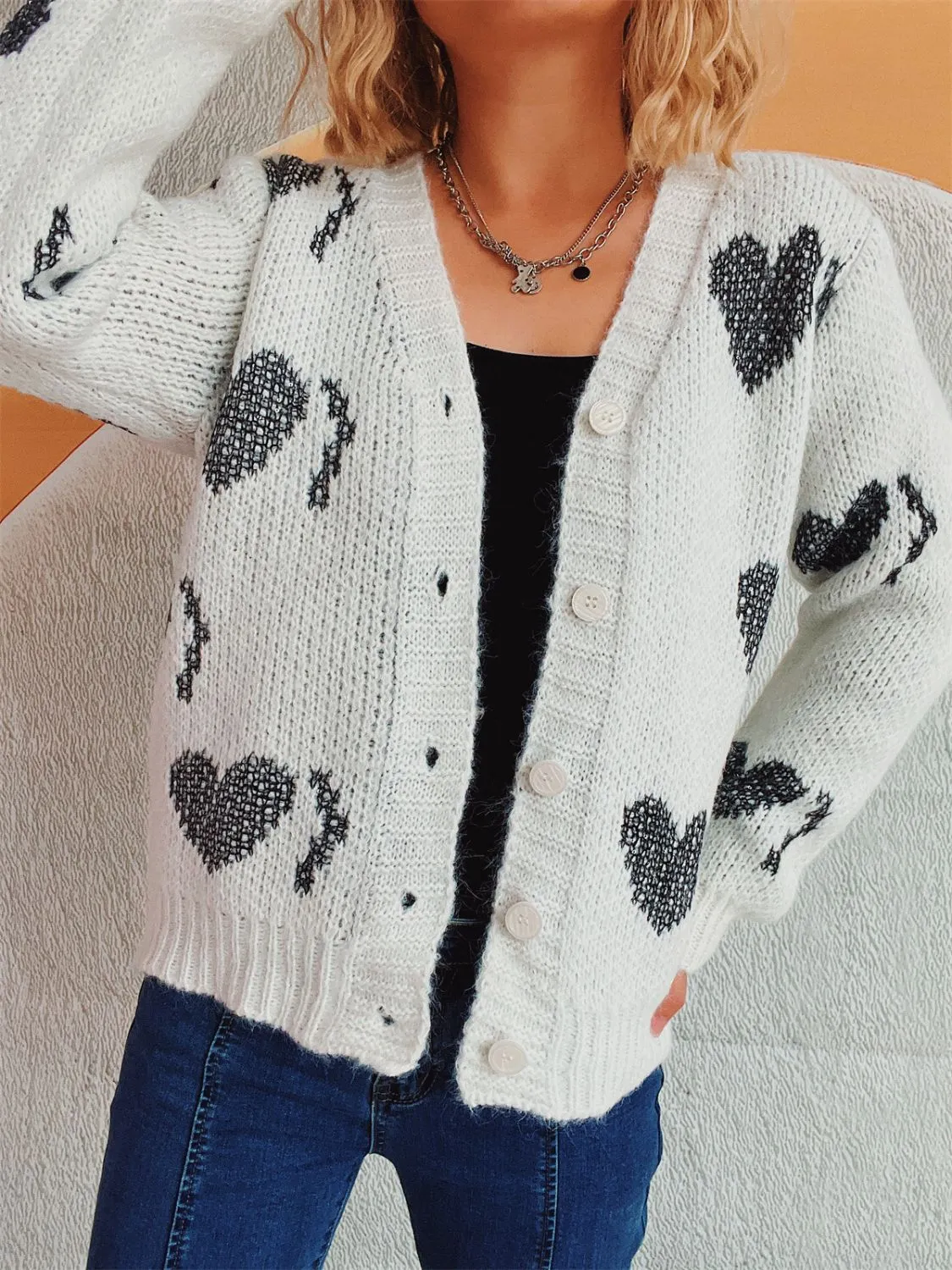 Heart Button Up Long Sleeve Cardigan sold by Charming Charlie product image thumbnail 2