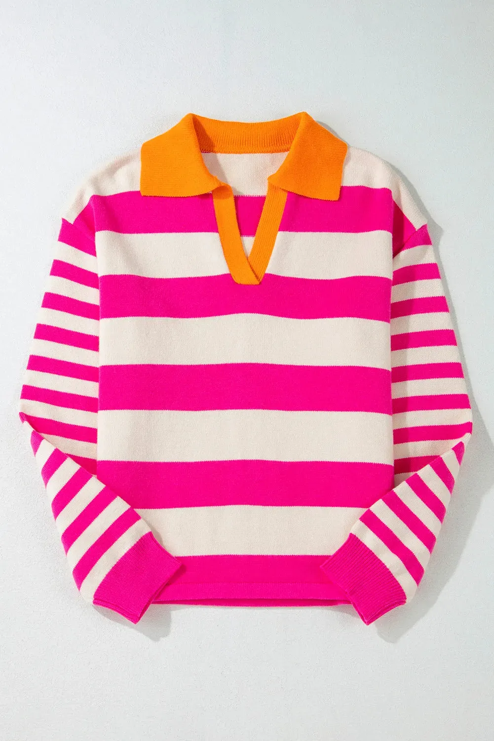 Contrast Stripes Johnny Collar Long Sleeve Sweater sold by Charming Charlie product image thumbnail 4